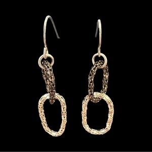 Double Loop Hoop Dangle Earrings Silver Tone Black Mesh Light weight
